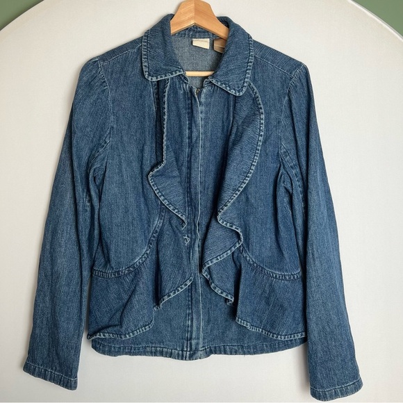 JH Collectibles Jackets & Blazers - JH Collectibles Full Zip Women’s Denim Draped Ruffle Jacket Blue Size 10 Cotton
